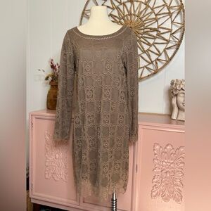 Max Studio Floral Lace‎ Long Sleeve Dress in Brown